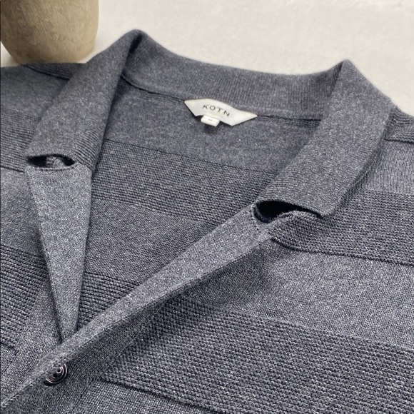 Kotn Multi Knit Striped Short Sleeve Button Up Resort Shirt (Dark Gray) - Picture 7 of 16